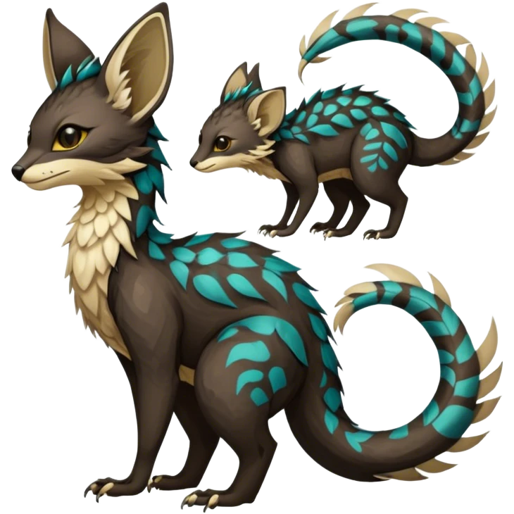 Feral Rare Fantasy dark tropical Vernid-Trico-species by LiLaiRa, random markings, tufted tail, tufted ears, full body emoji