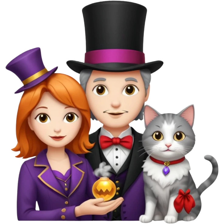 magician couple and their pet cat emoji