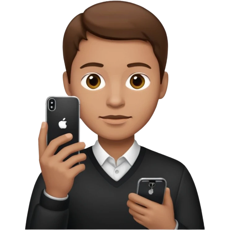 memoji of a man with a phone in front, apple-style,modern,brown hair light skin ton only one phone emoji