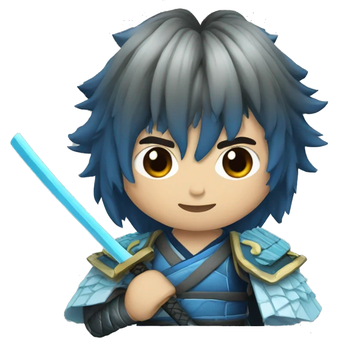 samurai black hair and blue ice emoji
