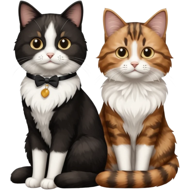 black and white tuxedo cat with brown tabby cat emoji