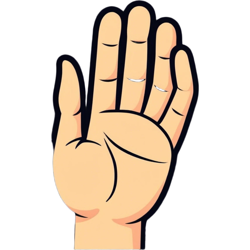 Realistic illustration of a hand showing the international help signal: raised palm, thumb tucked in, fingers folded down. Neutral background. emoji