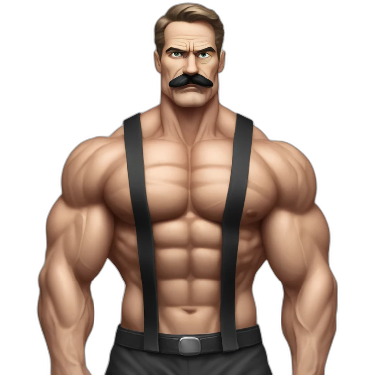ultra muscular pro bodybuilder vascular ヒトラー national socialist leader 2nd world war face facial expression narrow black moustache emoji