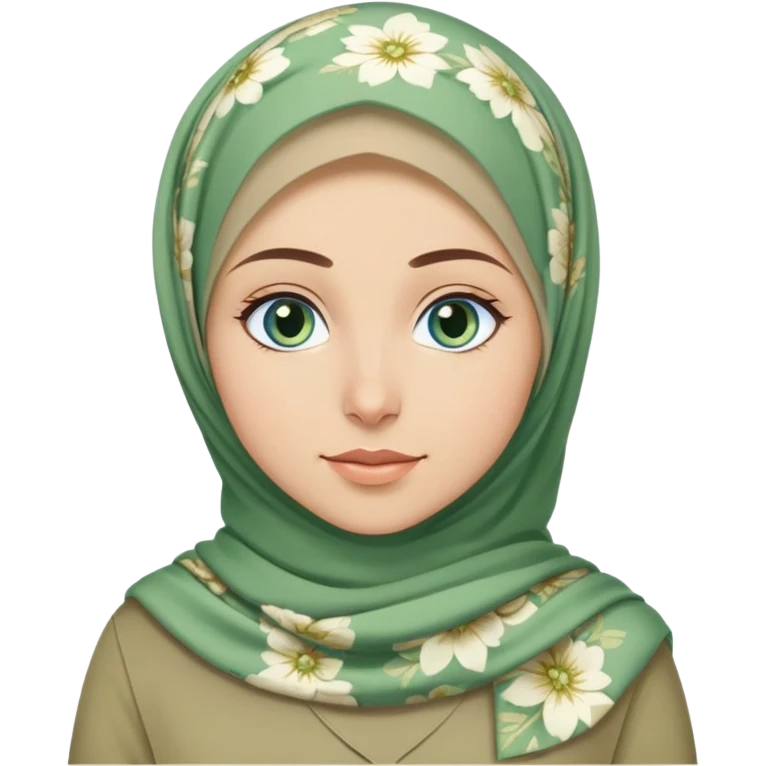 Turkish beautiful finish Konya girl blue eyes and green khaki hijab and light green floral dress and she go out from office emoji