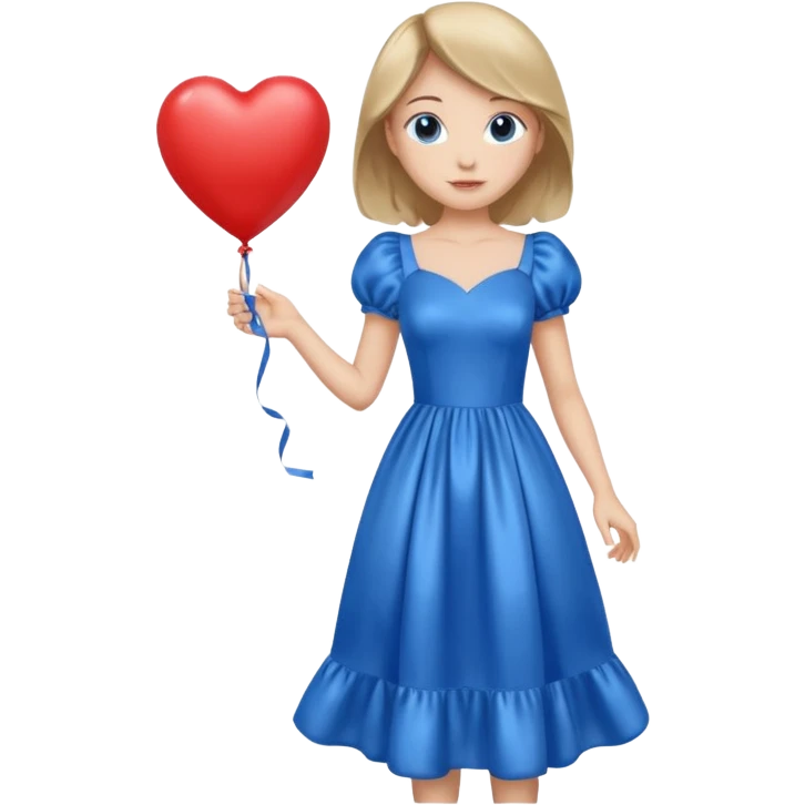 female wearing dress, holding balloon blue heart emoji