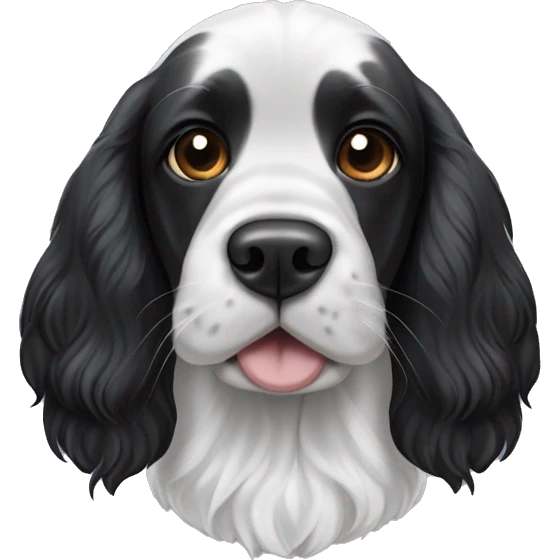 black and white english cocker spaniel with black ears and spota on nose emoji