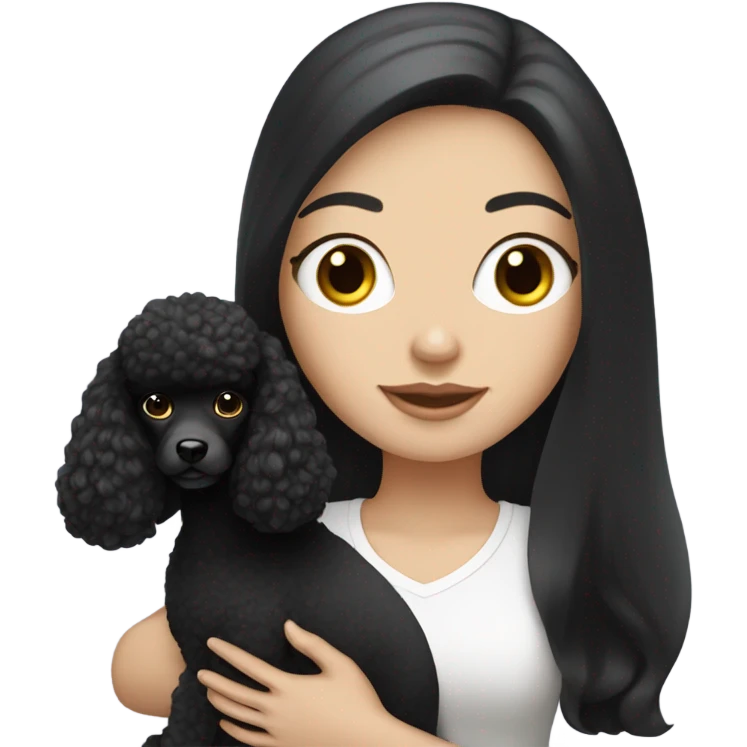 White girl with long black holding poodle emoji