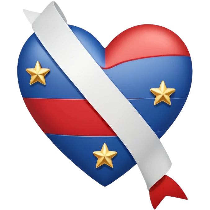 Patriotic heart white ribbon and gold stars emoji