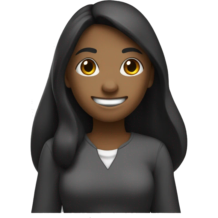 A woman smiling with a black triangular nose and black eyes with ears and her skin color is the hex code #b5816b and she has long hair in hex code  #704423  she is holding  white flag in her fist emoji