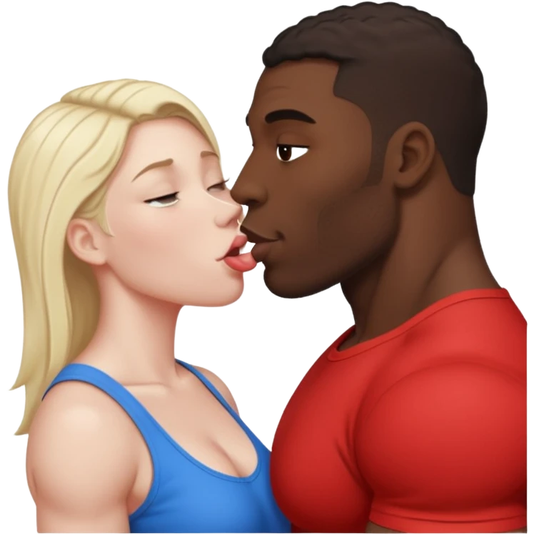 Tall Muscular naked black man kissing short fat naked white mom intimate tongue  emoji