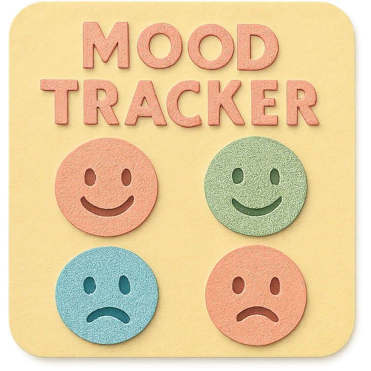 soft pastel mood tracker with round smiley faces, no shadow, paper craft style emoji