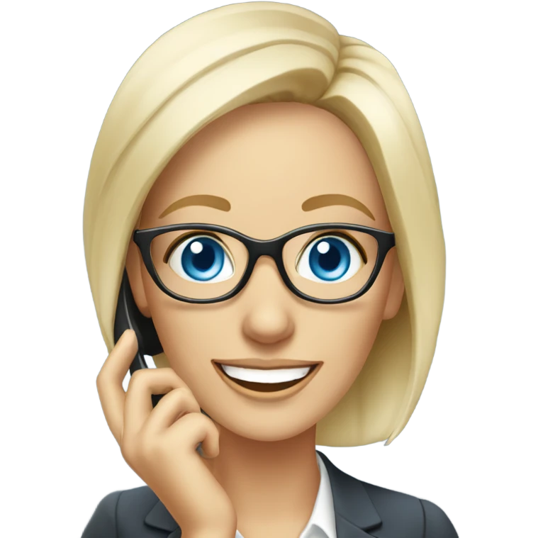 Elegant blonde office lady with glasses happy blue eyes talking on a phone  emoji