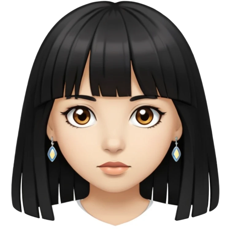 Girl with bangs and brown eyes, long straight black hair with piercings emoji