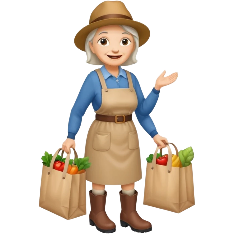 Una donna anziana  con gli stivaletti che va a fare la spesa emoji