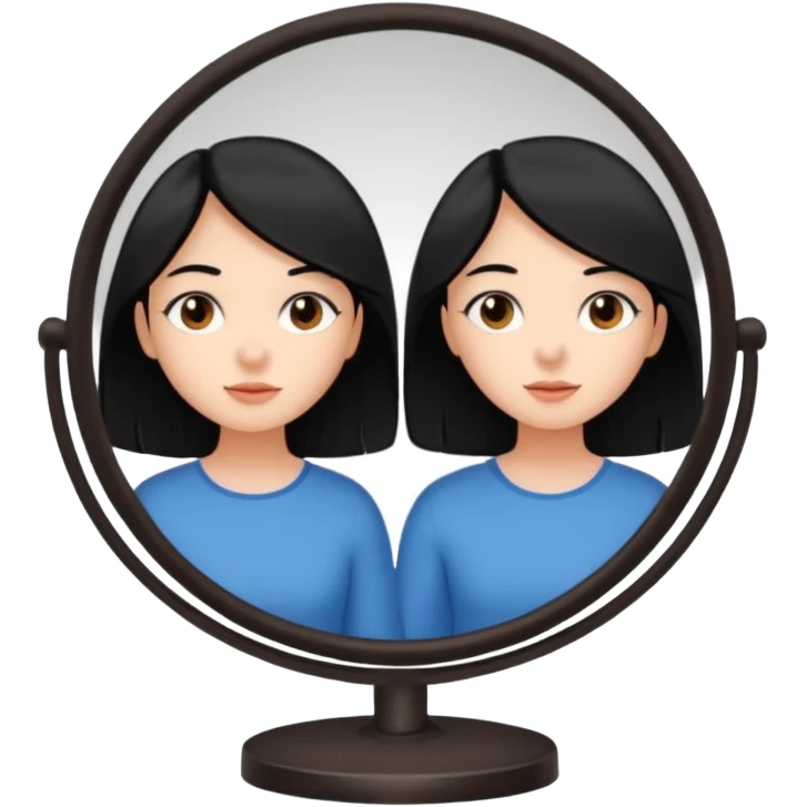 A girl with black hair, brown eyes and fair skin talking to herself in a mirror emoji