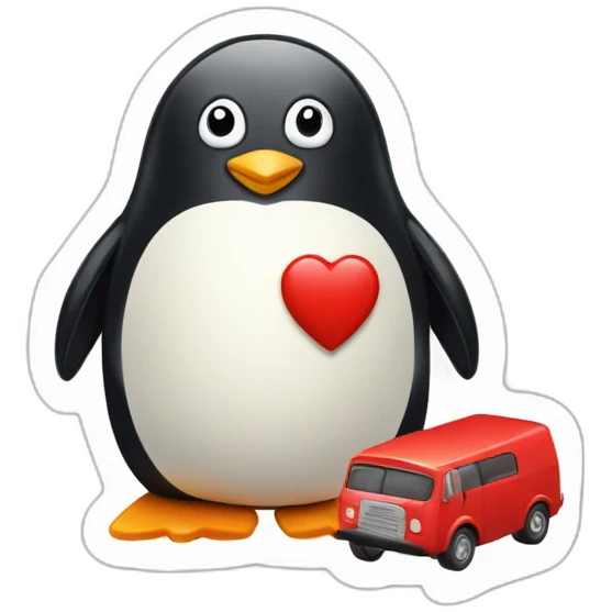 Penguin with red matchbox car emoji