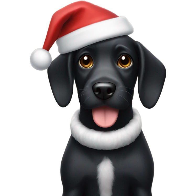Black dog with 2 white toes and a Santa hat on  emoji
