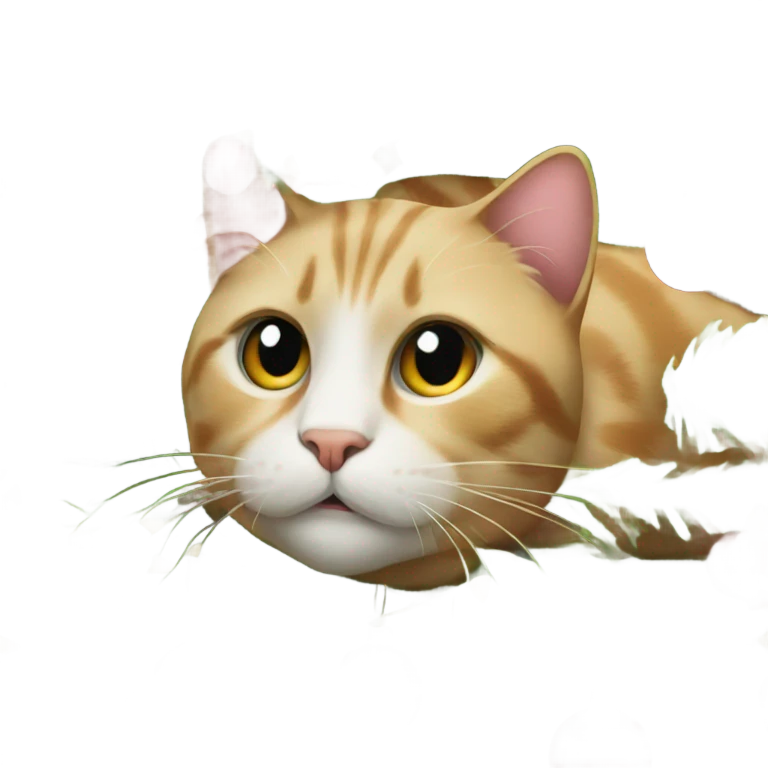 A cat lies under the Christmas tree emoji