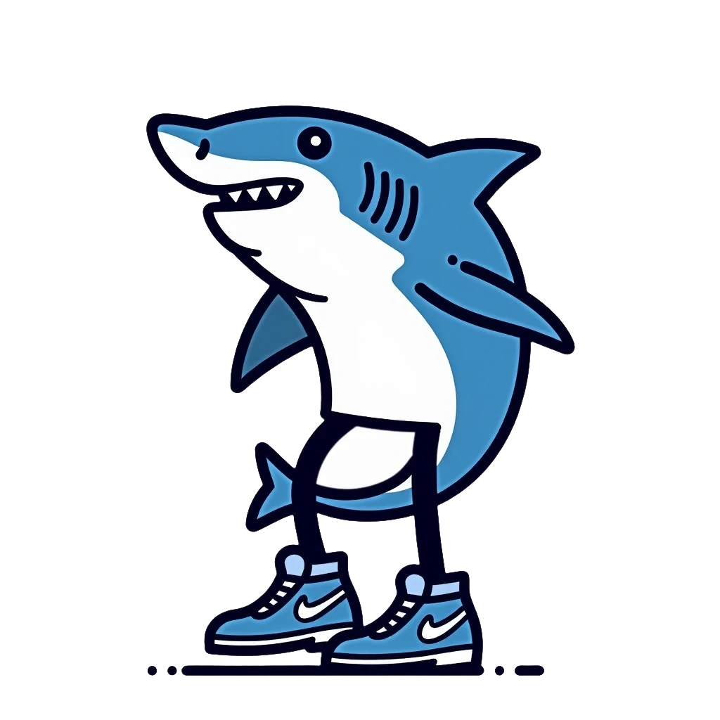 Shark with legs wearing blue Nike shoes emoji