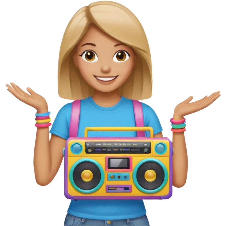 woman holding colorful boombox emoji