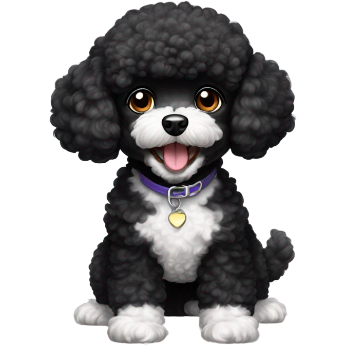 Black toy poodle with white brows, paws and chest cheering  emoji