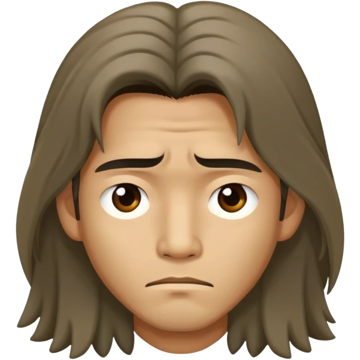 a long-haired Asian man with a dismal look emoji
