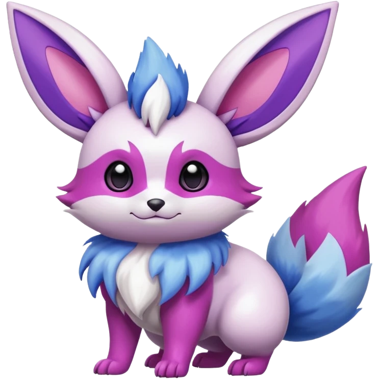 Shiny White with Violet and Indigo and pink markings Eevee-Minccino-Zangoose-Pokémon-Digimon-Fakémon-fusion-hybrid-creature emoji