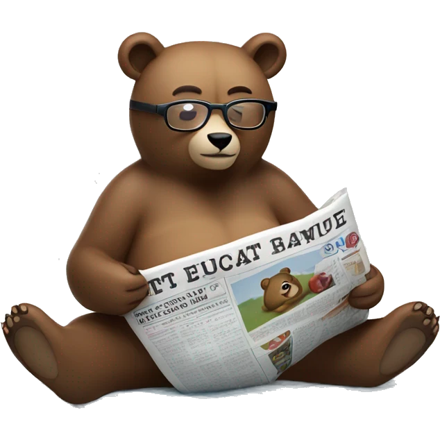 Bear reclining on a picnic blanket wearing glasses reading a newspaper emoji