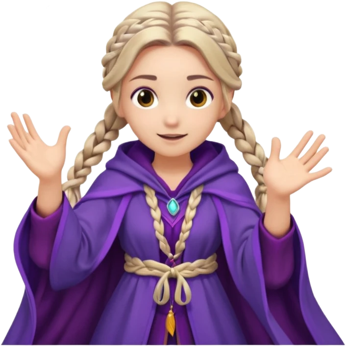 A playful mage girl with braids, purple cloak, and magic swirling around her hands.
 emoji