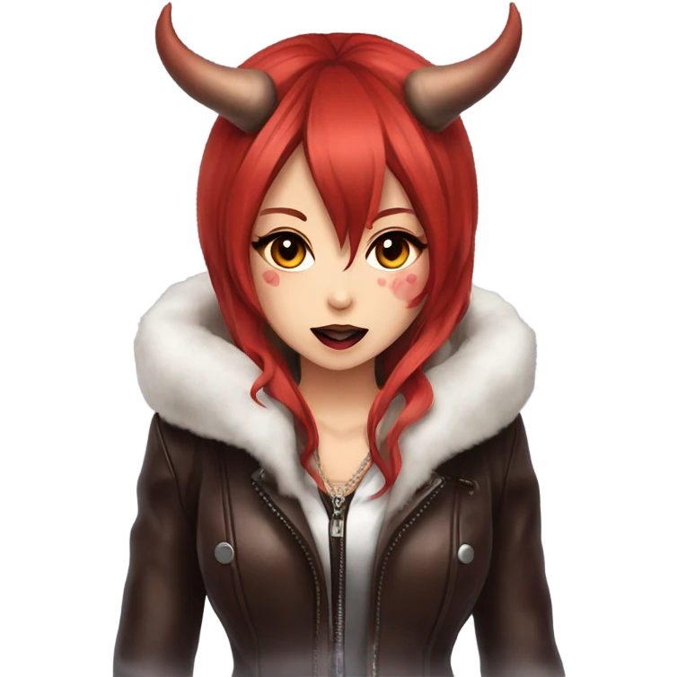 demon hime gyaru girl, red hair, demon horns, leather coat emoji