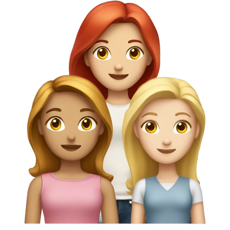 a trio: a brunette girl, a blonde girl, and a red haired girl emoji