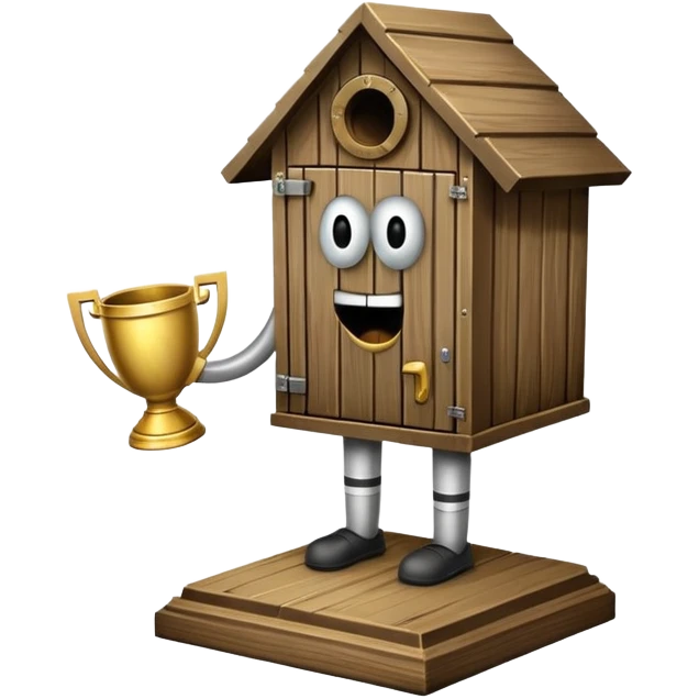 A "I STINK AT FANTASY FOOTBALL" trophy featuring an outhouse-shaped figure with legs on a metallic base - perfect for commemorating league losers.​​​​​​​​​​​​​​​​ emoji