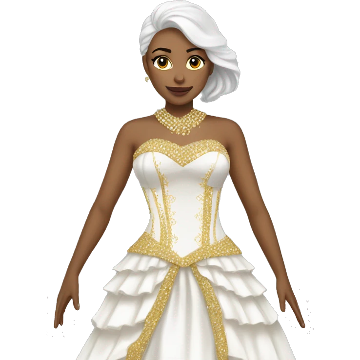 the most majestic white and gold layered dress with diamonds emoji