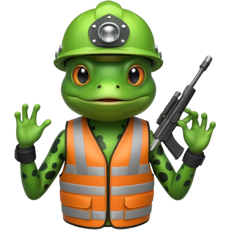 Frog with helmet and vest black with a m4 emoji