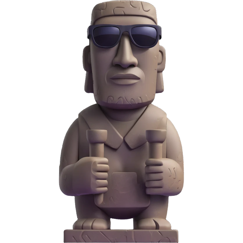 moai statue with relaxed expression and dark sunglasses, merging both emojis emoji