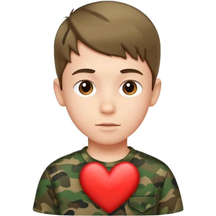 portrait of boy indoors with camo heart emoji