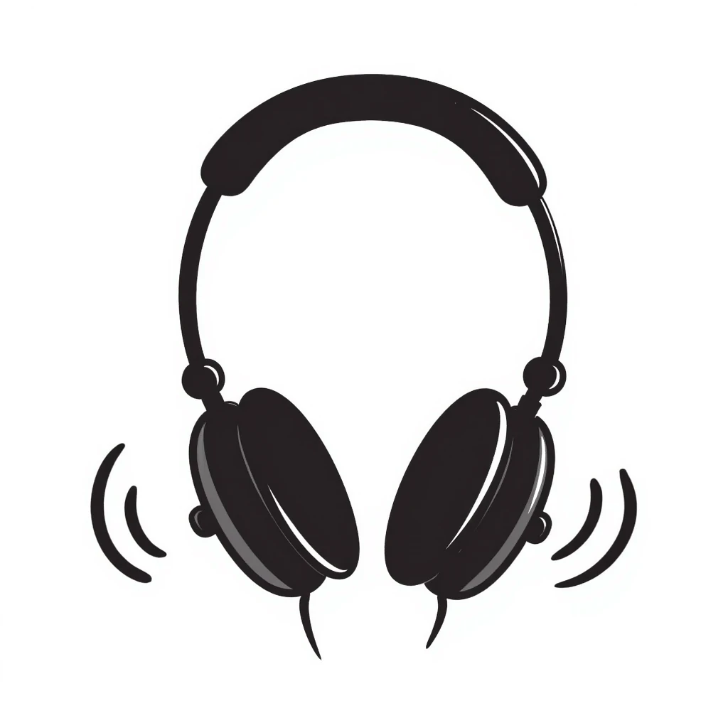 Hand-drawn sketch of black DJ headphones with sound waves emoji