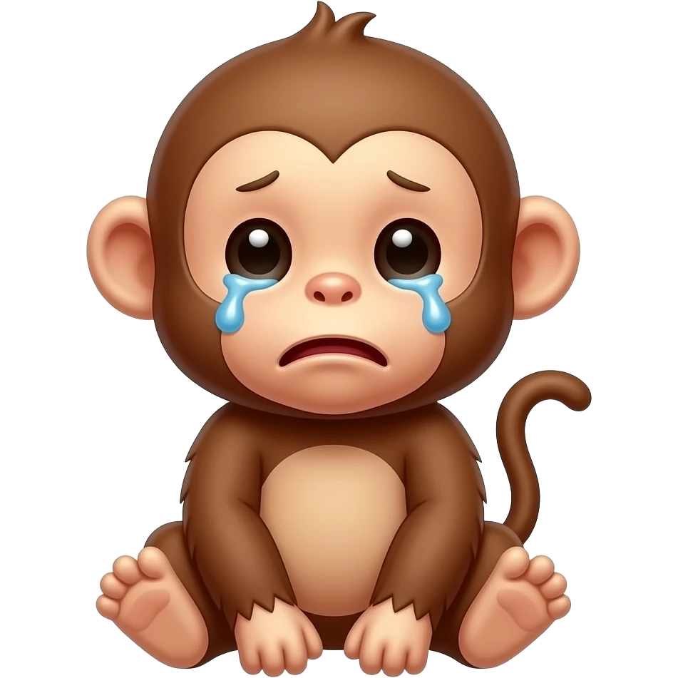 A cute babyf monkey emoji sitting and crying, tears falling from eyes, slowly looking up, emotional animation, smooth motion, cinematic lighting emoji