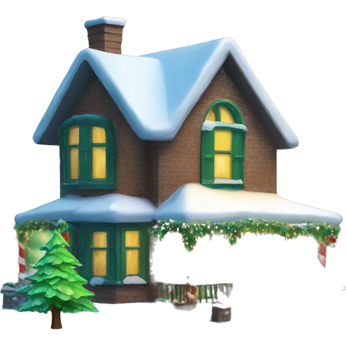 christmas house with green tree under snow emoji
