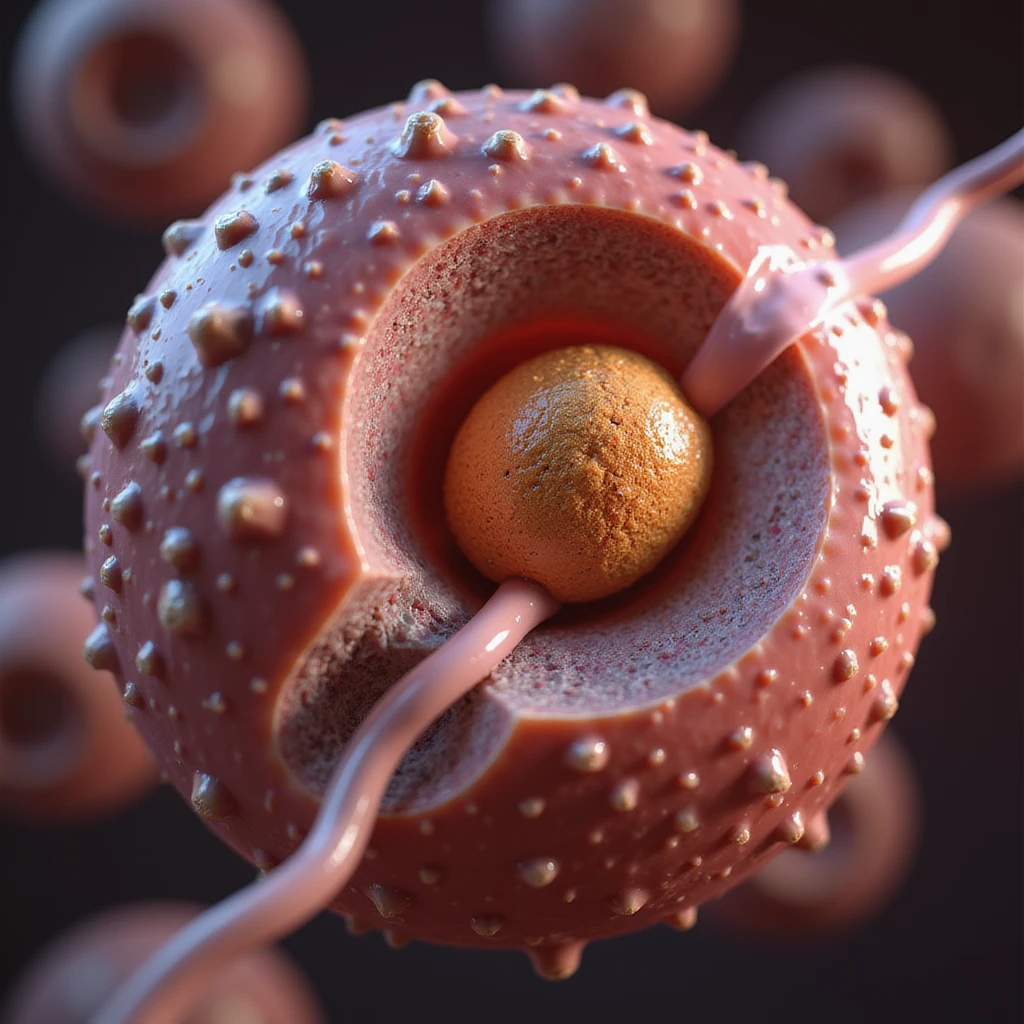 hyperrealistic 4K illustration of a human muscle cell with fatty acids transported into mitochondrion via carnitine, anatomical and molecular details emoji