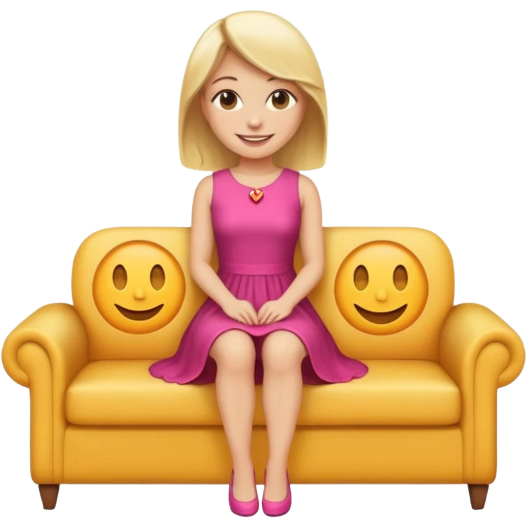 smiling blonde woman full body sitting on a couch, SFW, emoji style emoji