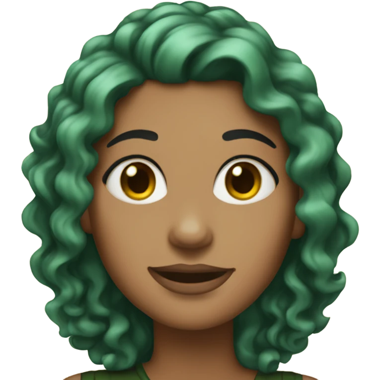 Custom Emoji Lady with curly black and green hair and tan skin emoji