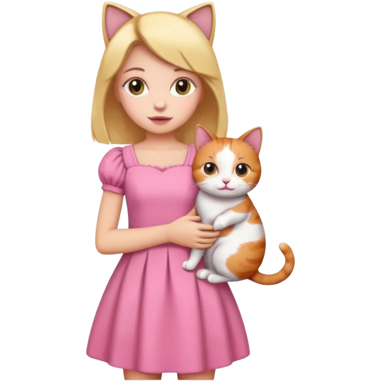 a girl in a pink dress holding a calico cat, emoji style, icon emoji