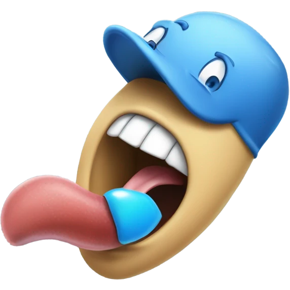 Cold guy sticking out blue tongue, ￼￼￼ emoji