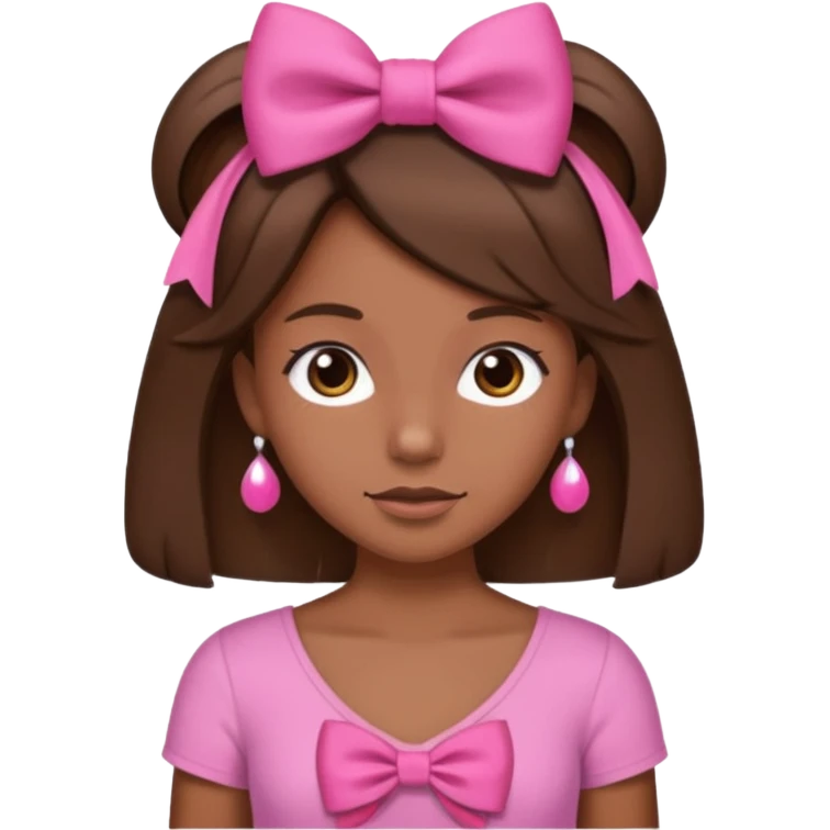 Chica con piel morena y pelo marron con un laso en la cabeza y un top rosa emoji