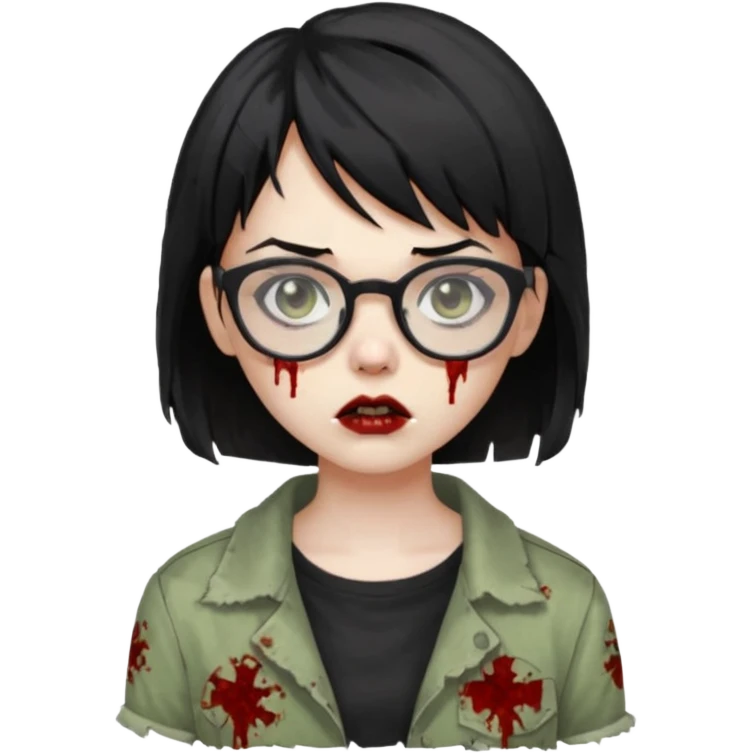 Zombie girl with black short hair and side bangs in glasses emoji