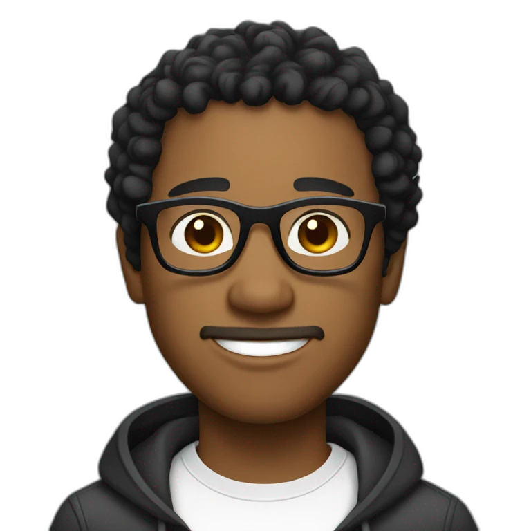 curly short black-haired man wearing square glasses light skin emoji