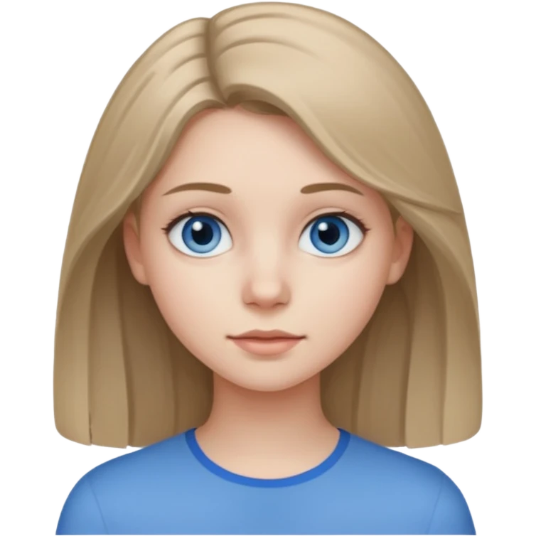Teen girl with dark blond 1b hair and grey blue eyes and pale skin  emoji