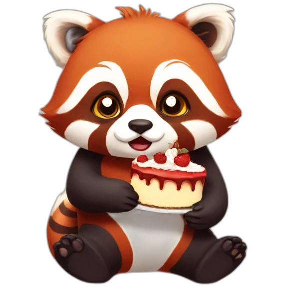 sad red panda sitting and eating cake emoji