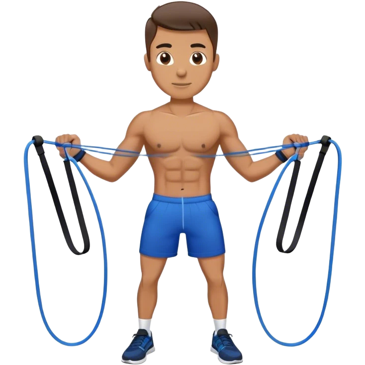 fit man with blue shorts resistance bands exercises emoji